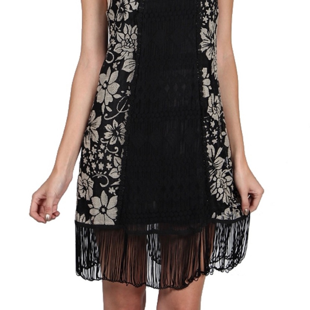 a’ Reve Black/Cream Dress w/ Fringe - Picture 6 of 6
